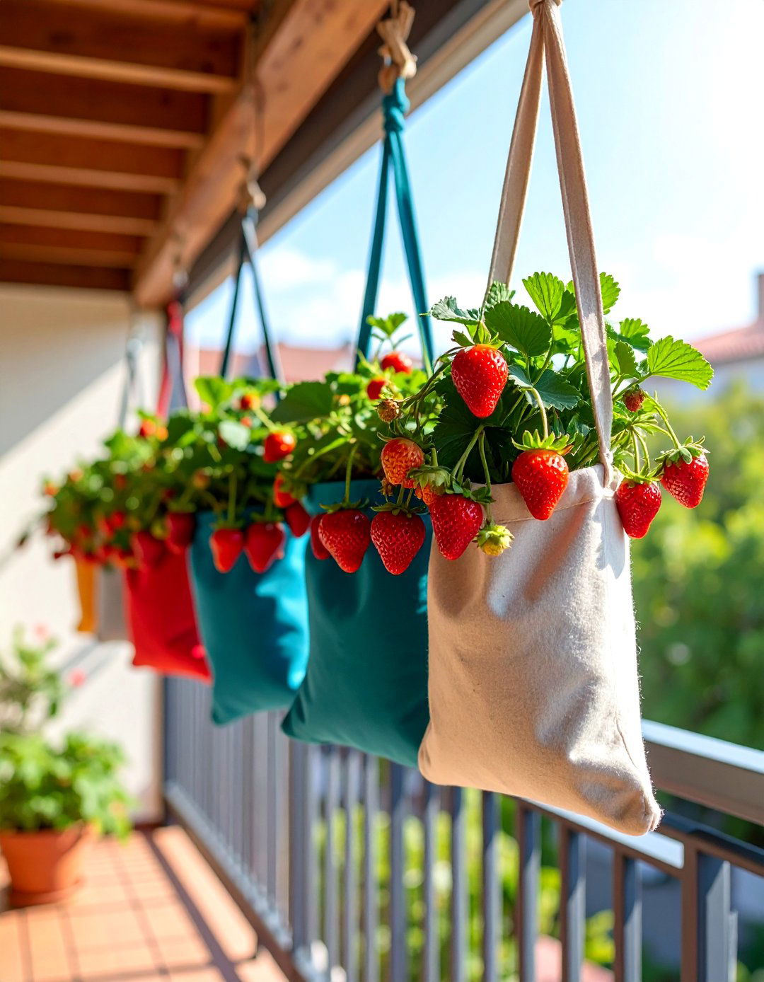 Hanging Upside Down Strawberry Bags - 25 Strawberry Planter Ideas