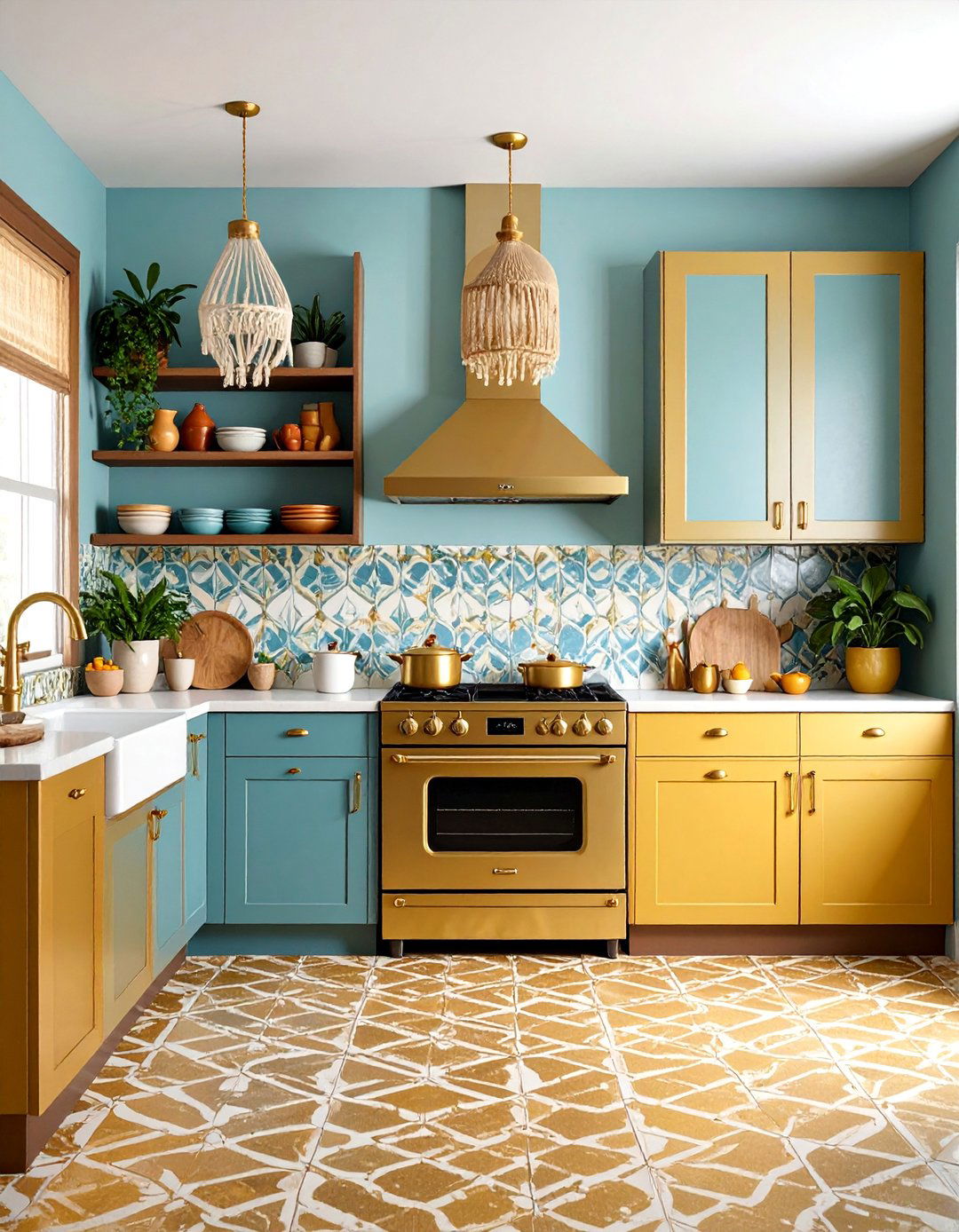Harvest Gold Kitchen with Open Shelving Display - 25 70s Kitchen Ideas