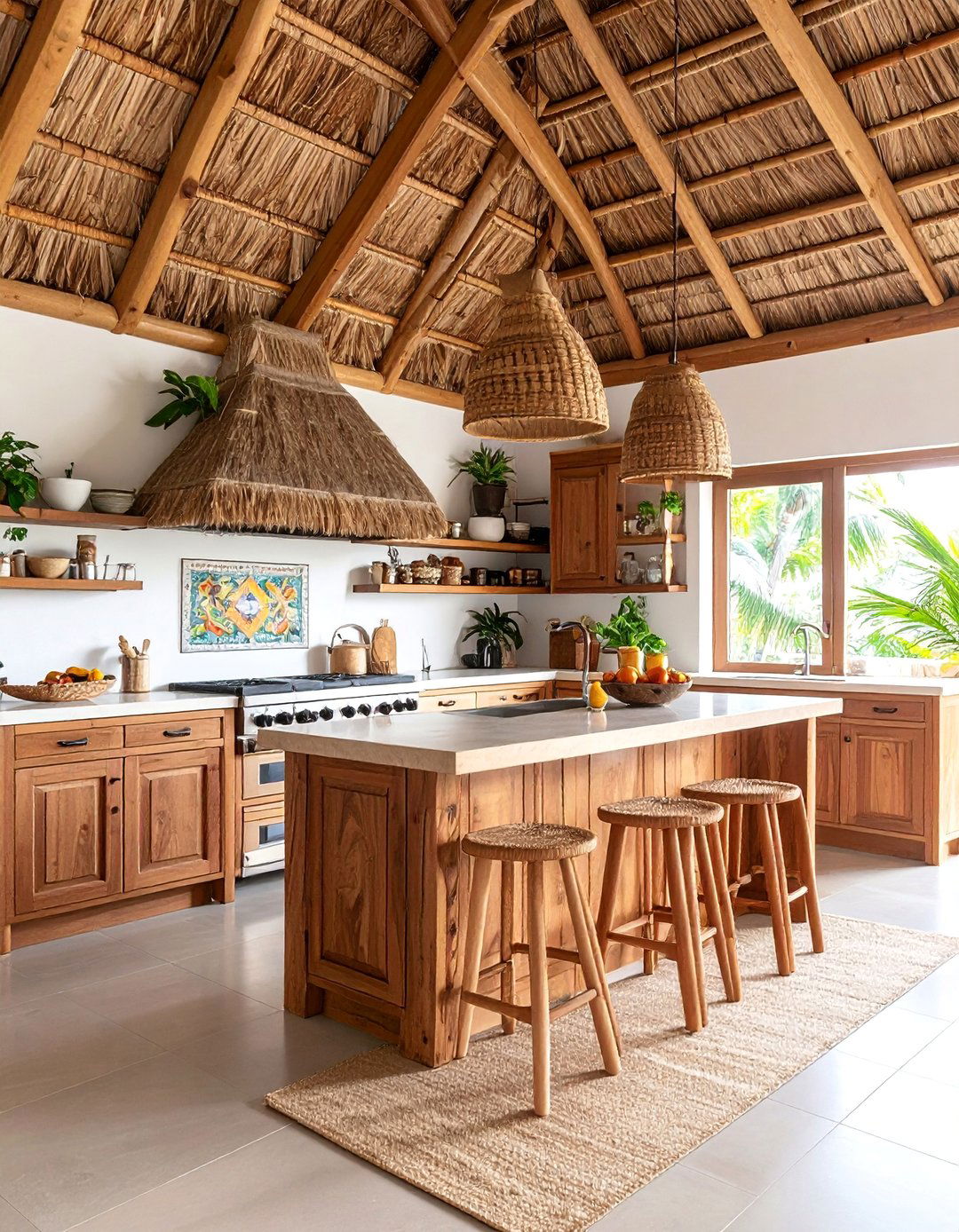 Hawaiian Luau Kitchen with Tiki Bar Island - 25 Tropical Kitchen Ideas
