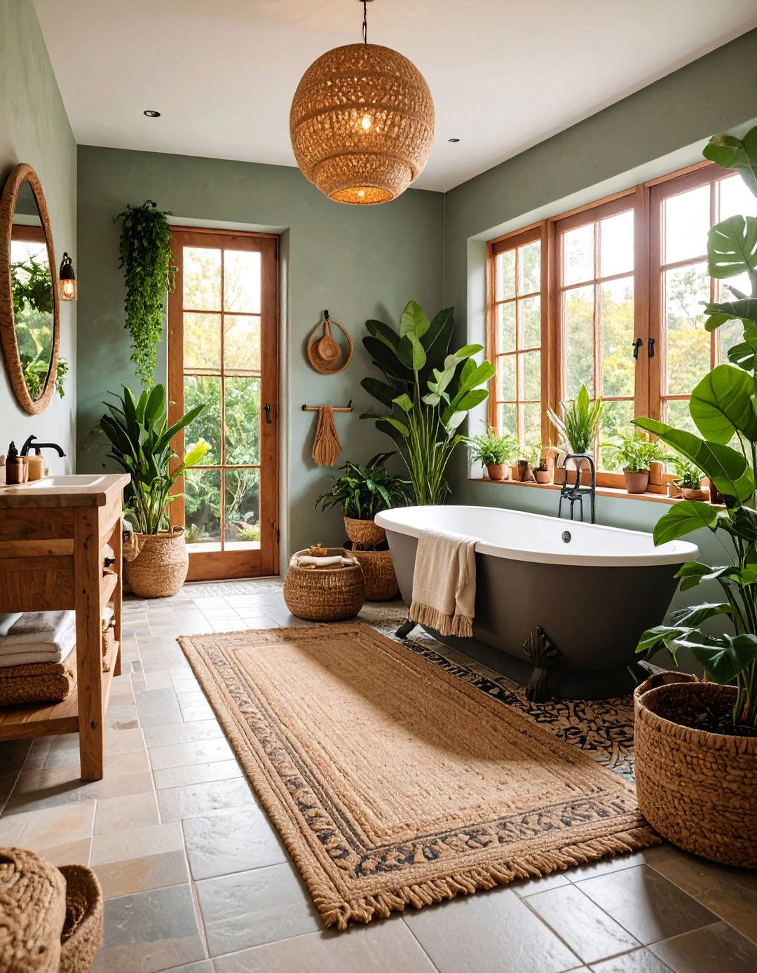 Heated Floor Bathroom with Natural Textures - 25 Modern Farmhouse Bathroom Ideas