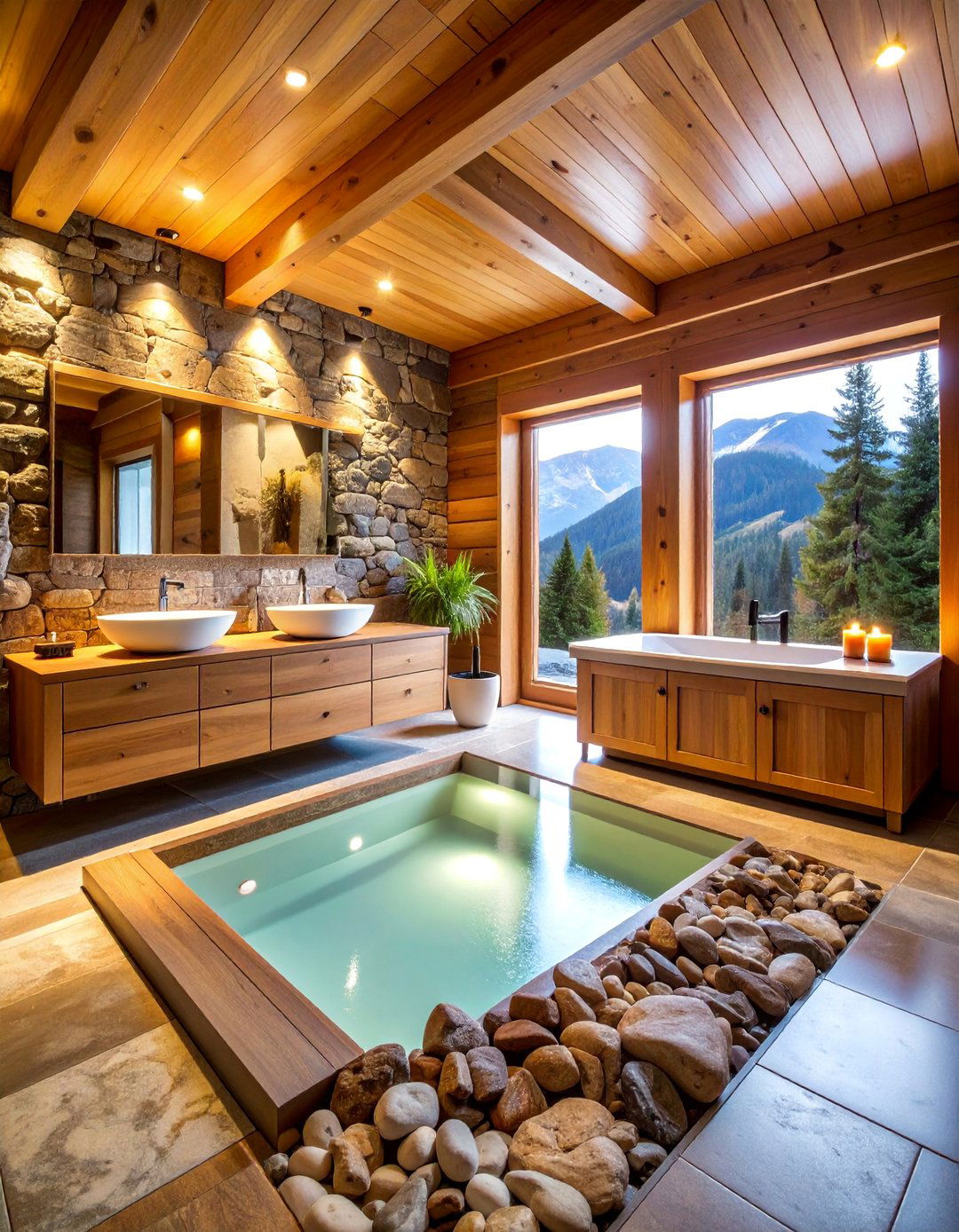 Heated Stone Floor Log Cabin Bathroom - 25 Log Cabin Bathroom Ideas