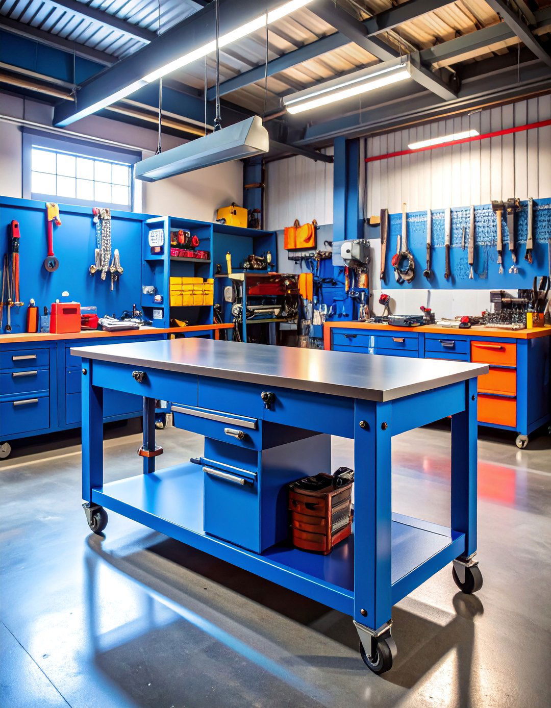 Heavy Duty Steel Frame Industrial Workbench - 25 Garage Workbench Ideas