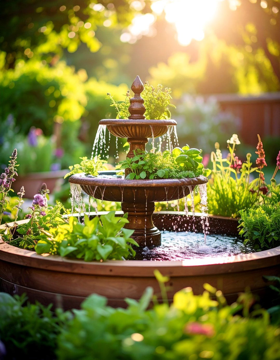 Herb Garden Fountain with Culinary Plant Integration - 25 Water Feature Ideas