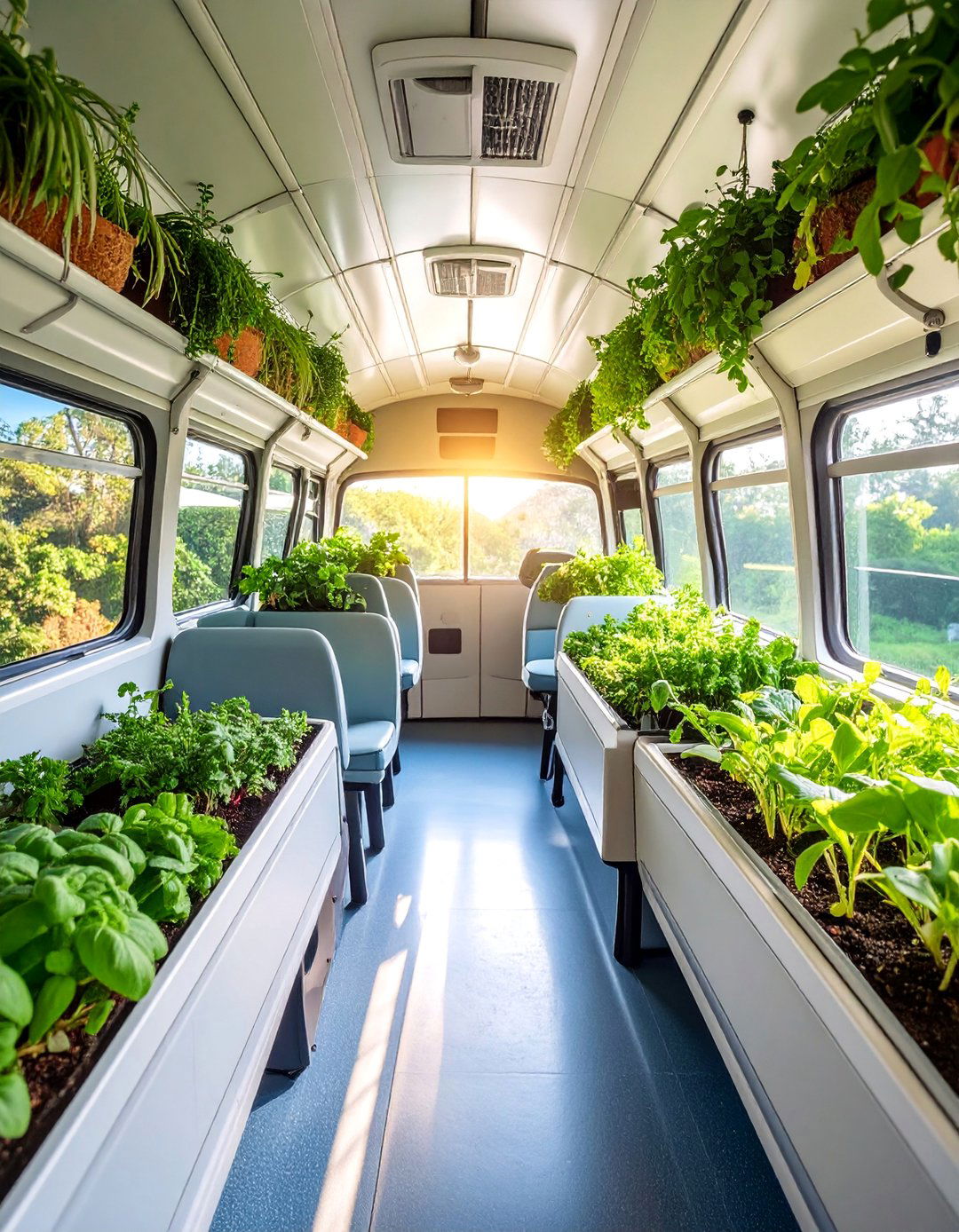 Herb Garden School Bus Greenhouse - 25 School Bus Greenhouse Ideas