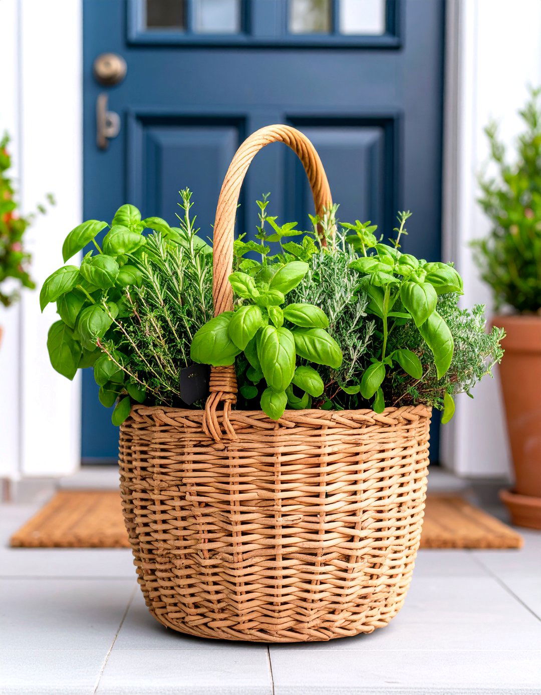 Herb Garden Themed Door Basket - 25 Spring Front Door Decor Ideas