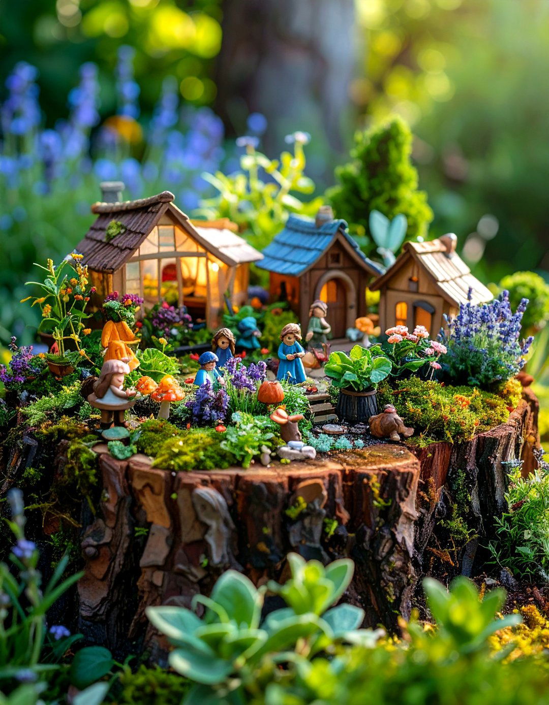 Herb Garden Tree Stump Sanctuary - 25 Tree Stump Fairy Garden Ideas