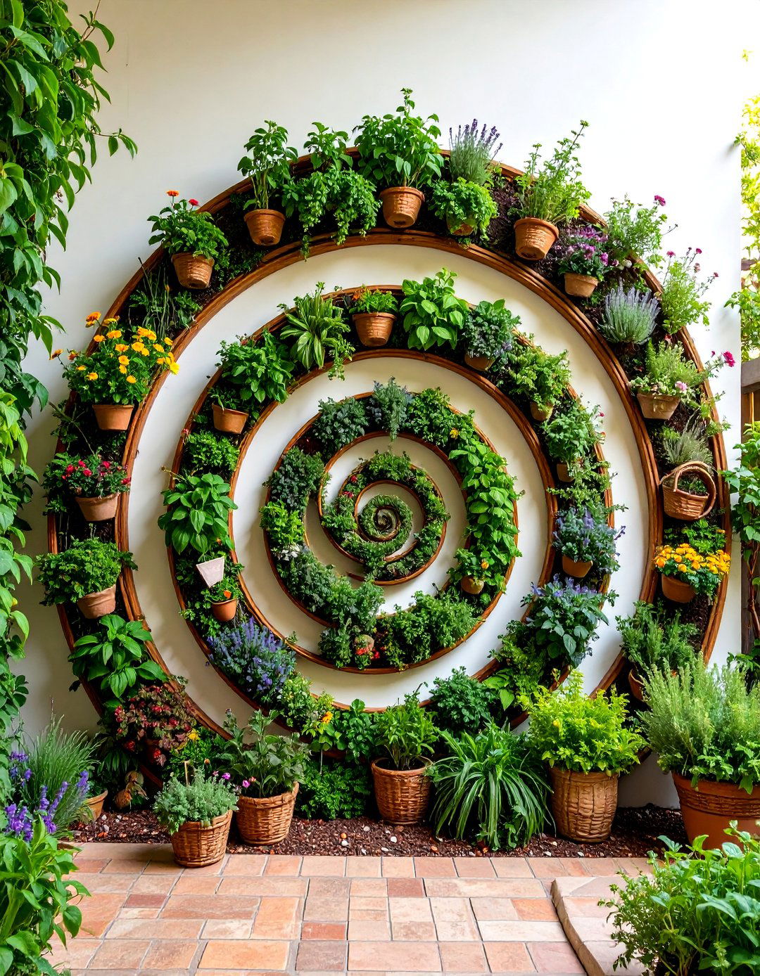 Herb Spiral Garden Mural with Culinary Plants - 25 Garden Mural Ideas