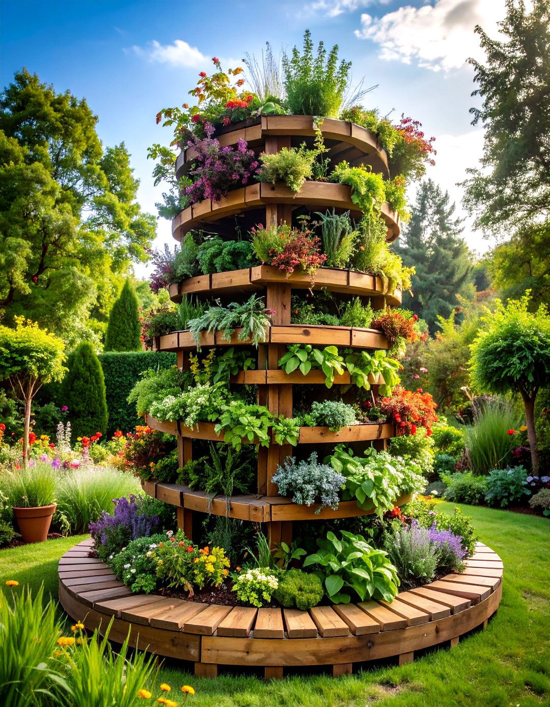 Herb Spiral Pallet Tower - 25 Vertical Pallet Garden Ideas
