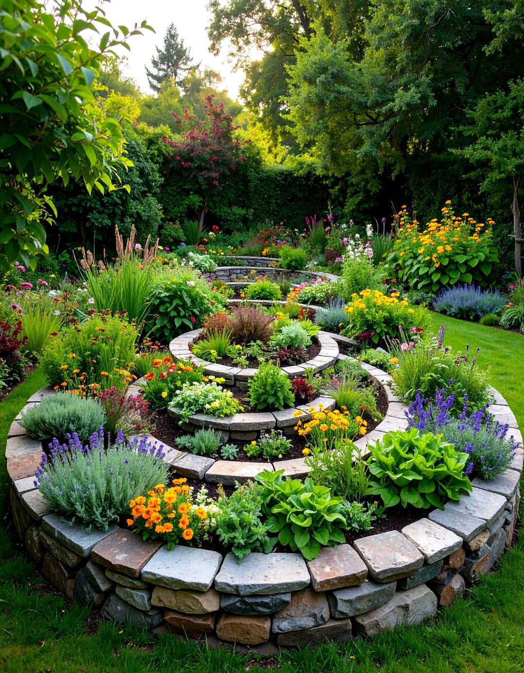 Herb Spiral Planter with Culinary Garden Theme - 25 Garden Centerpiece Ideas