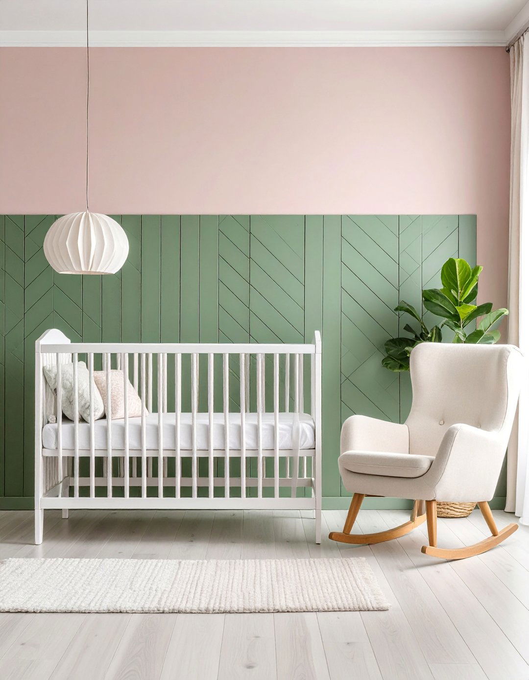 Herringbone Accent Wall Pink and Green Nursery - 25 Pink and Green Nursery Ideas