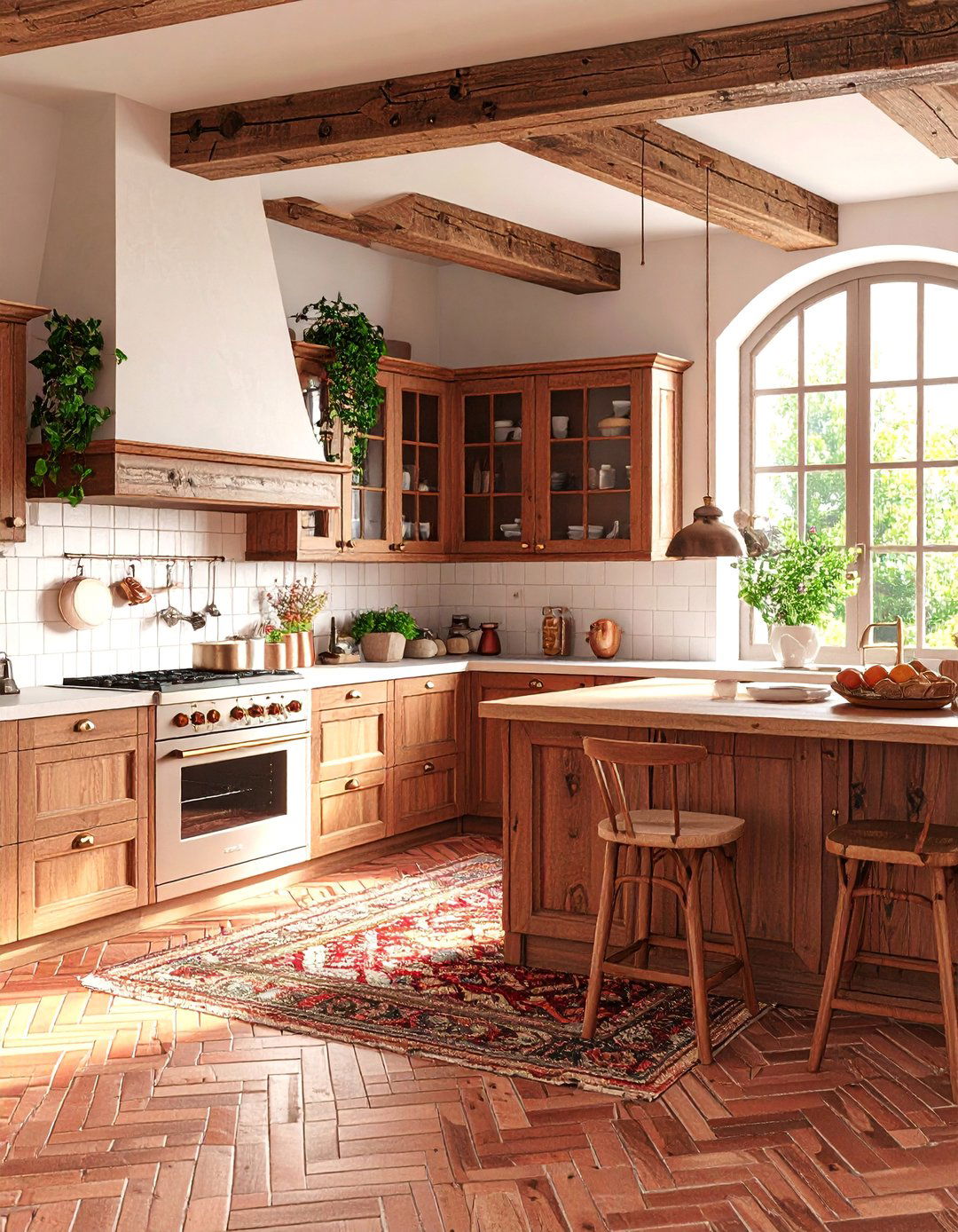 Herringbone Brick Floor Kitchen with Traditional Patterns - 25 Tudor Kitchen Ideas