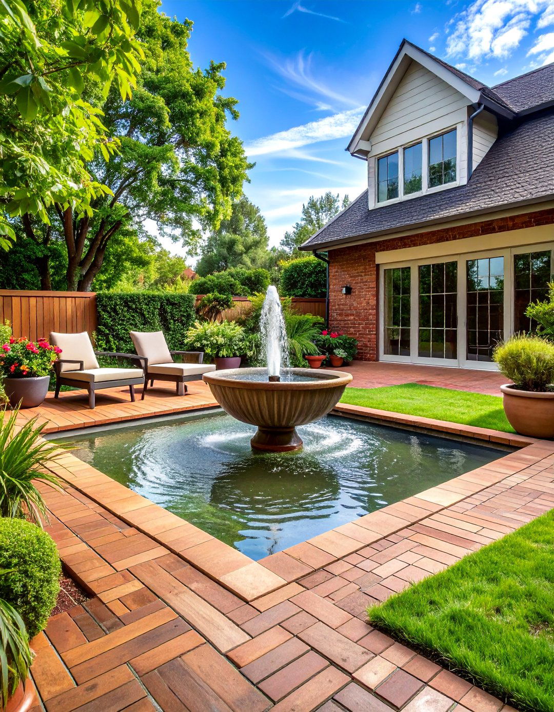 Herringbone Brick Patio with Water Feature Integration - 25 herringbone brick patio designs