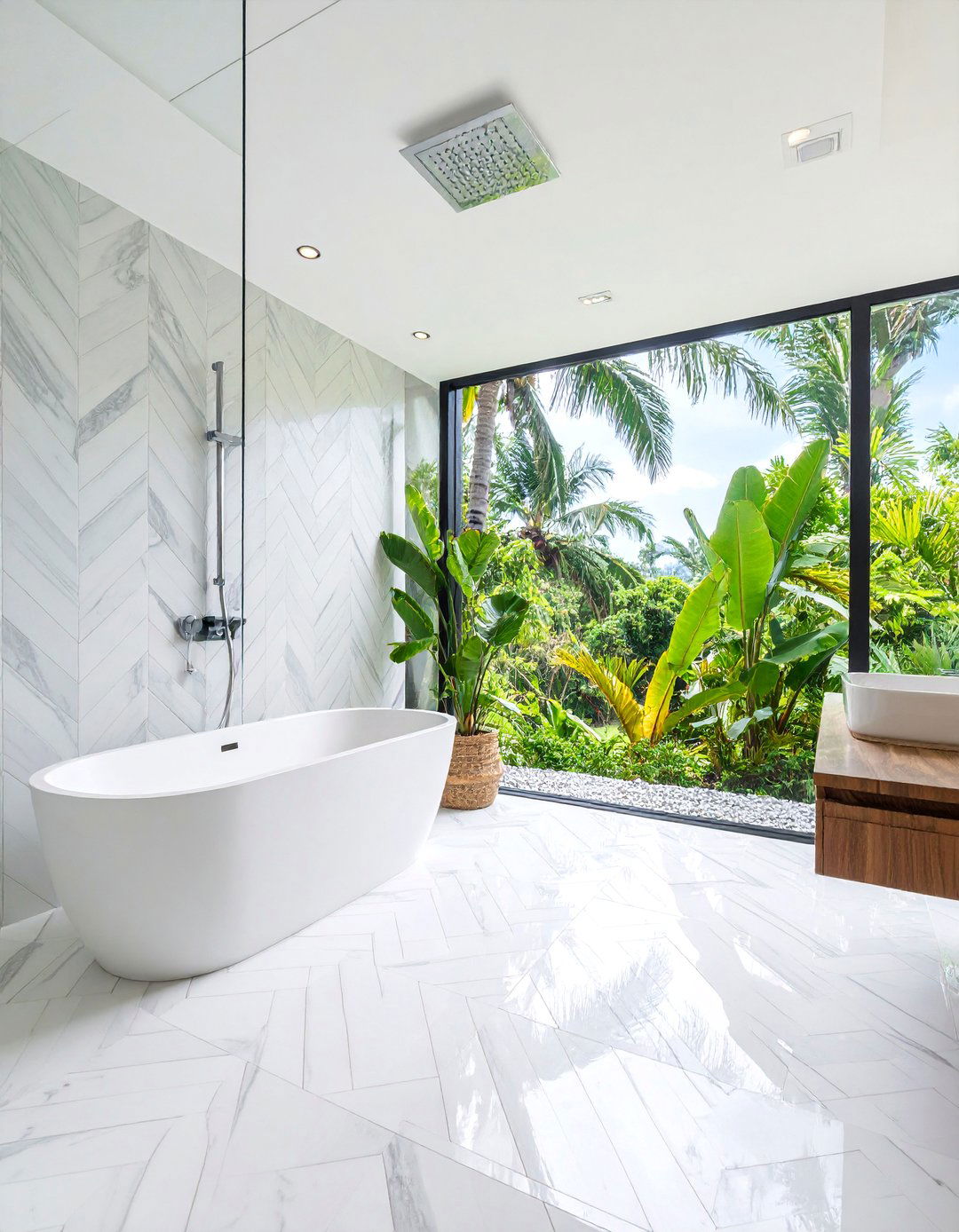 Herringbone Marble Mosaic Elegance - 25 Walk-in Shower Tile Ideas
