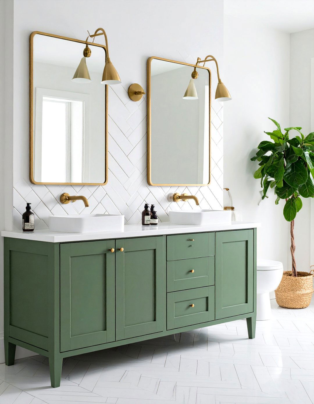 Herringbone Pattern Backsplash - 25 black, white and green bathroom ideas