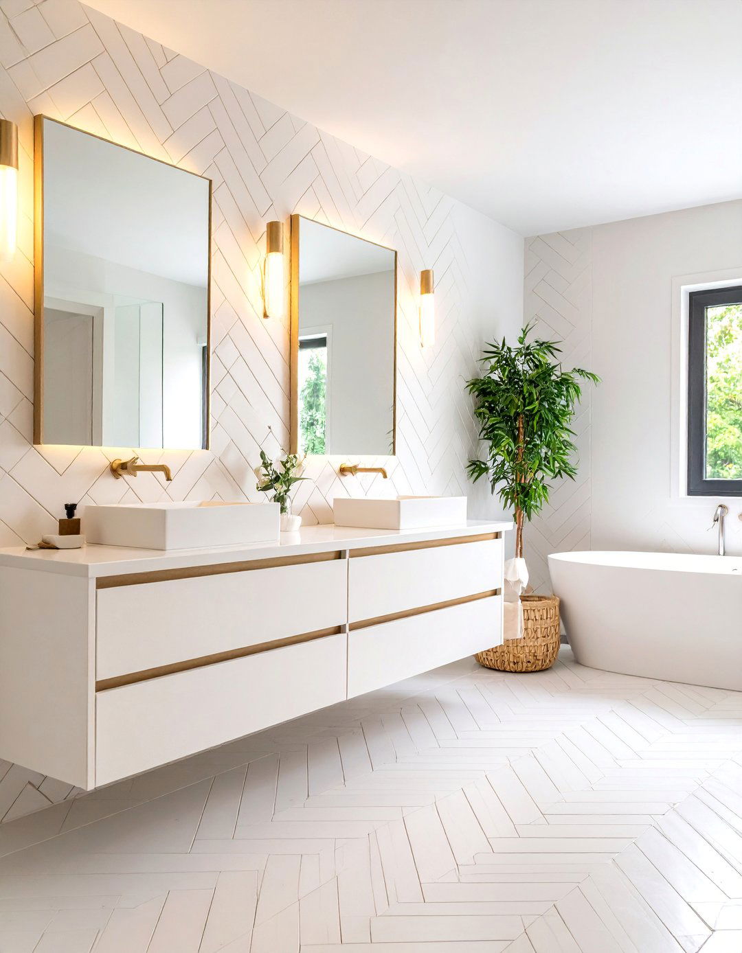 Herringbone Pattern Black and White Bathroom Tiles - 25 Black and White Bathroom Tile Ideas