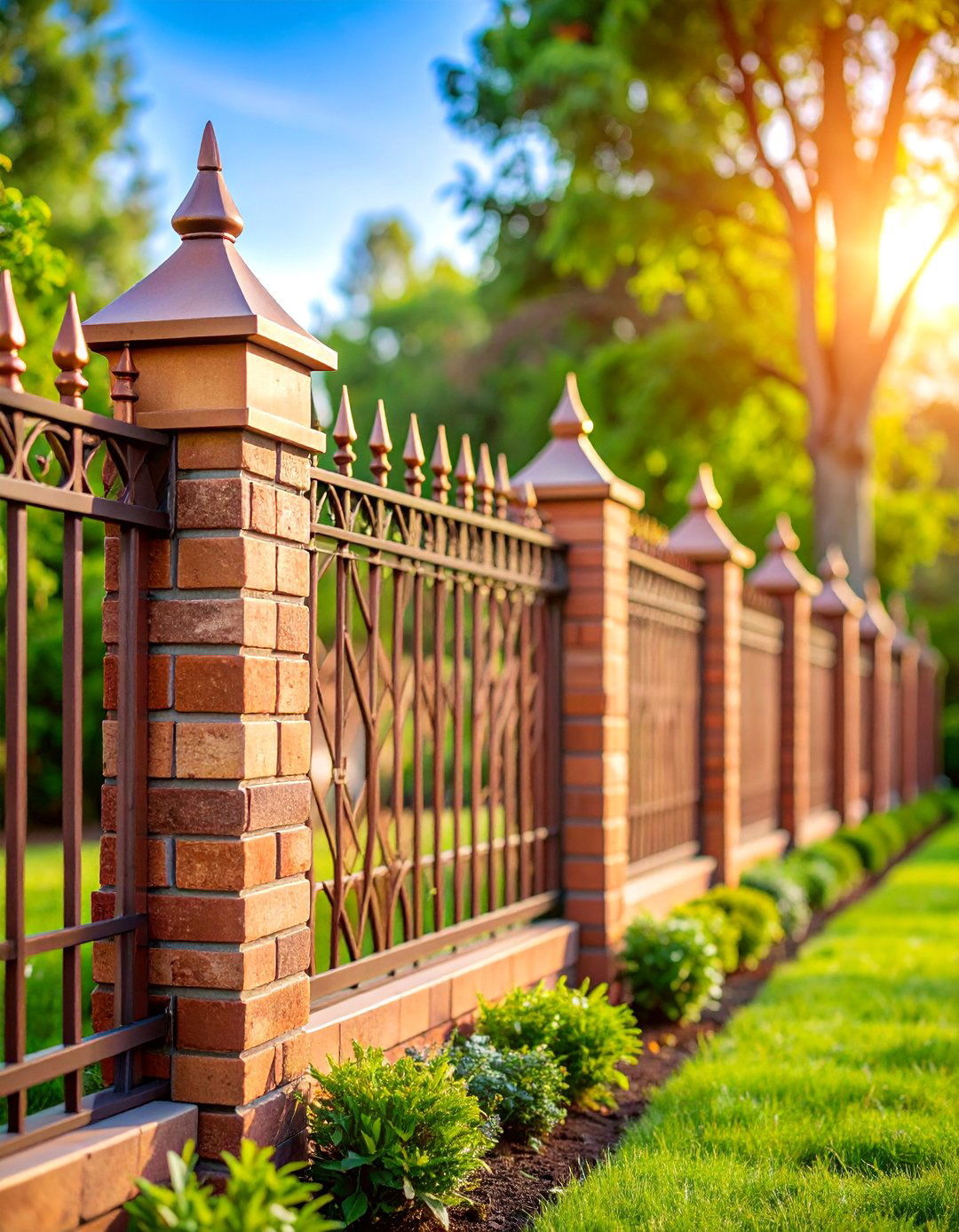 Herringbone Pattern Brick Fence with Copper Capping - 25 Front Yard Brick Fence Ideas