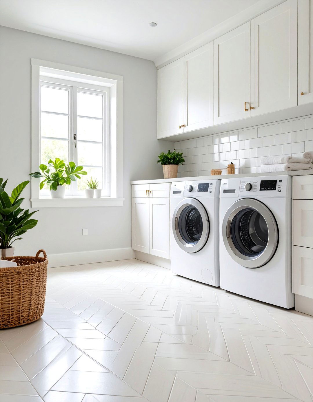 Herringbone Pattern Ceramic Floor Tiles - 25 Laundry Room Tile Ideas