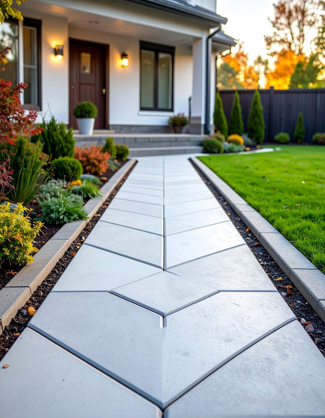 Herringbone Pattern Classic Concrete Paver Walkway - 25 Concrete Paver Walkway Ideas