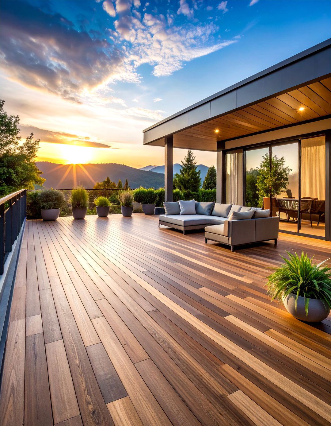 Herringbone Pattern Deck with Luxury Appeal - 25 Ground Level Deck Ideas
