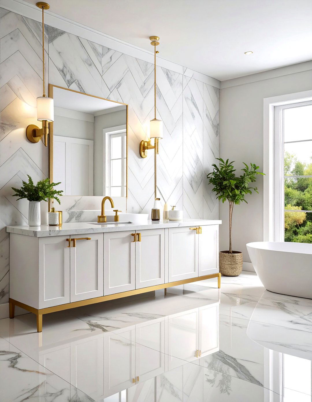 Herringbone Pattern Marble Backsplash - 25 Bathroom Backsplash Ideas