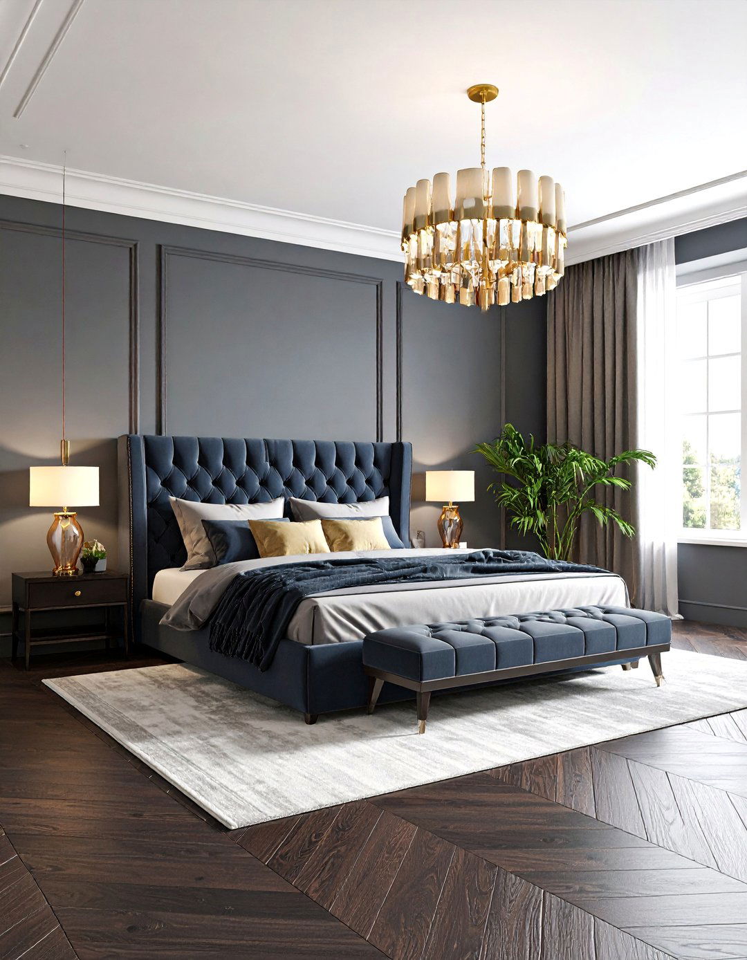 Herringbone Pattern Master Suite with Luxury Details - 25 Dark Walnut Floors for Rooms