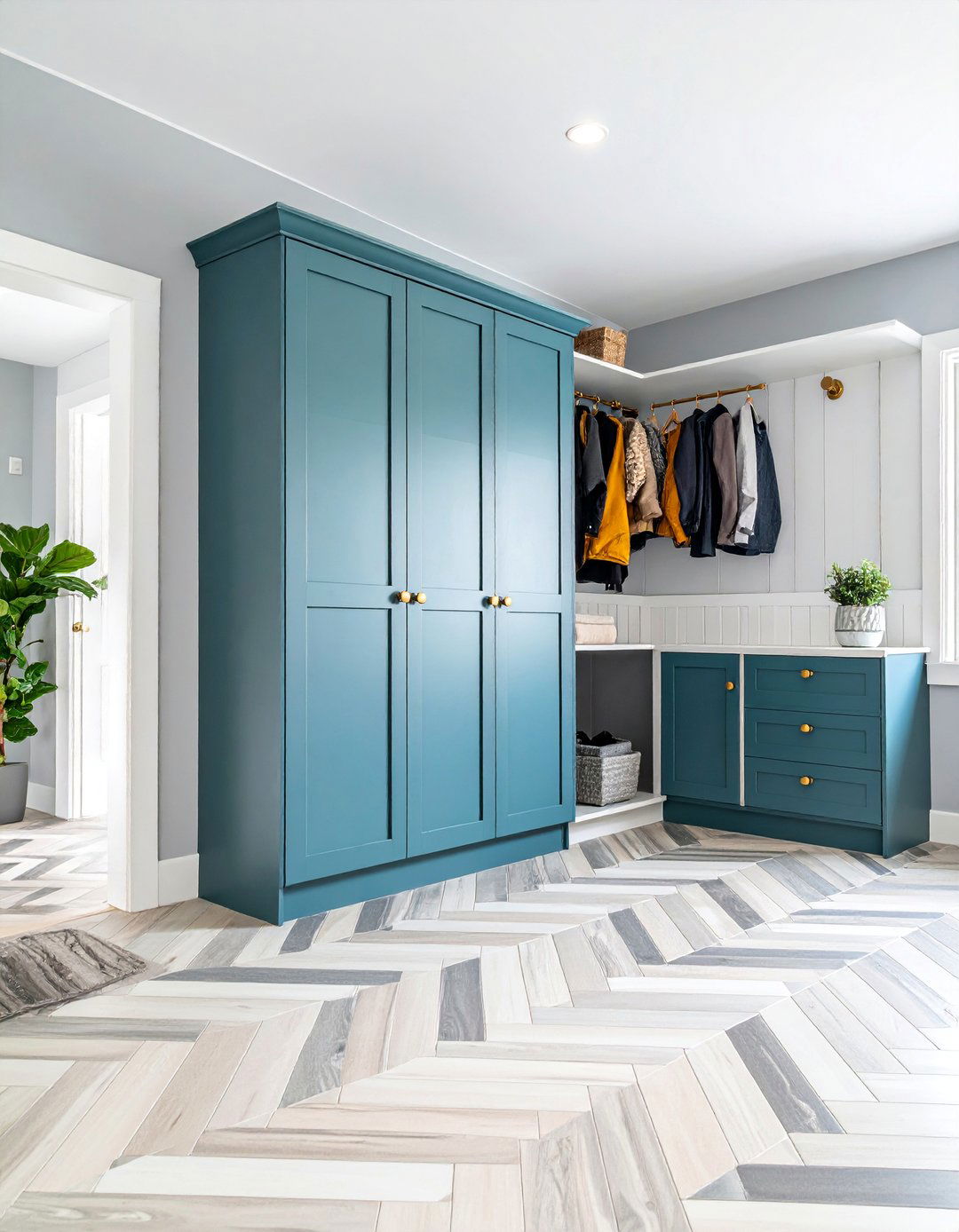 Herringbone Pattern Porcelain Tile Mudroom Floor - 25 Mudroom Floor Ideas