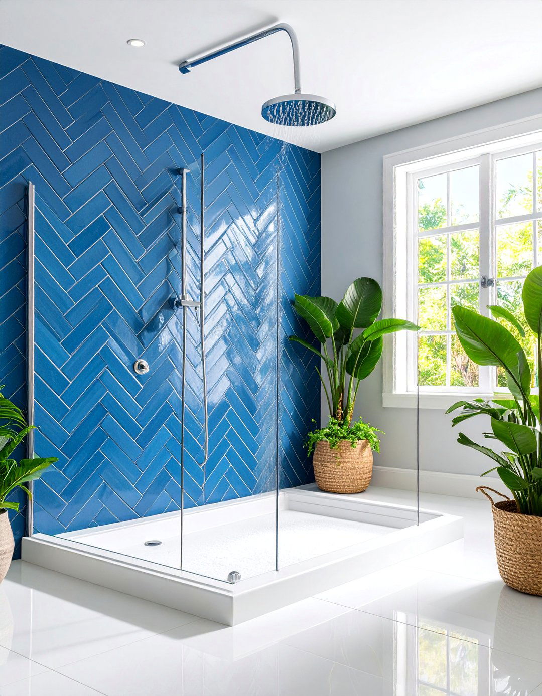 Herringbone Pattern Shower Niche with Classic Appeal - 25 Shower Niche Ideas