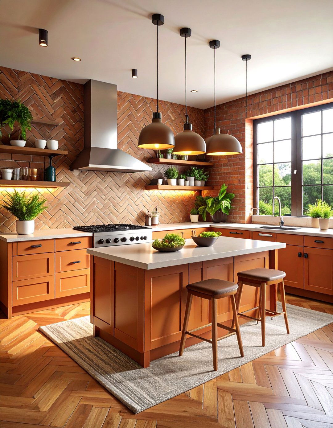 Herringbone Pattern with Glazed Thin Brick - 25 Modern Kitchen Backsplash Ideas