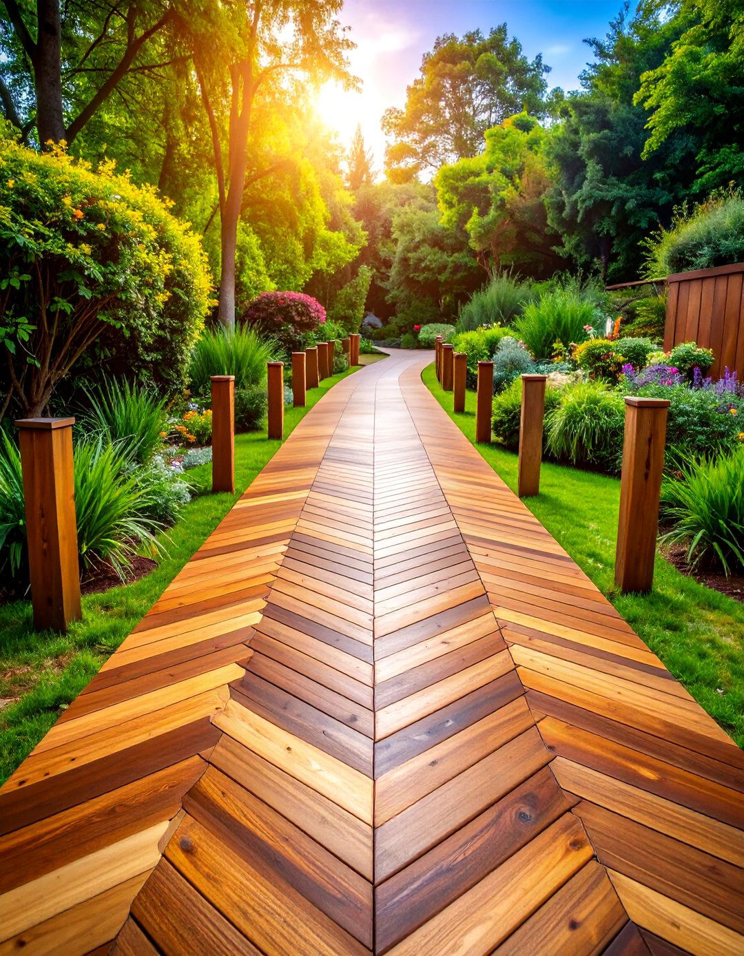 Herringbone Patterned Wooden Boardwalk - 25 Wooden Walkway Ideas
