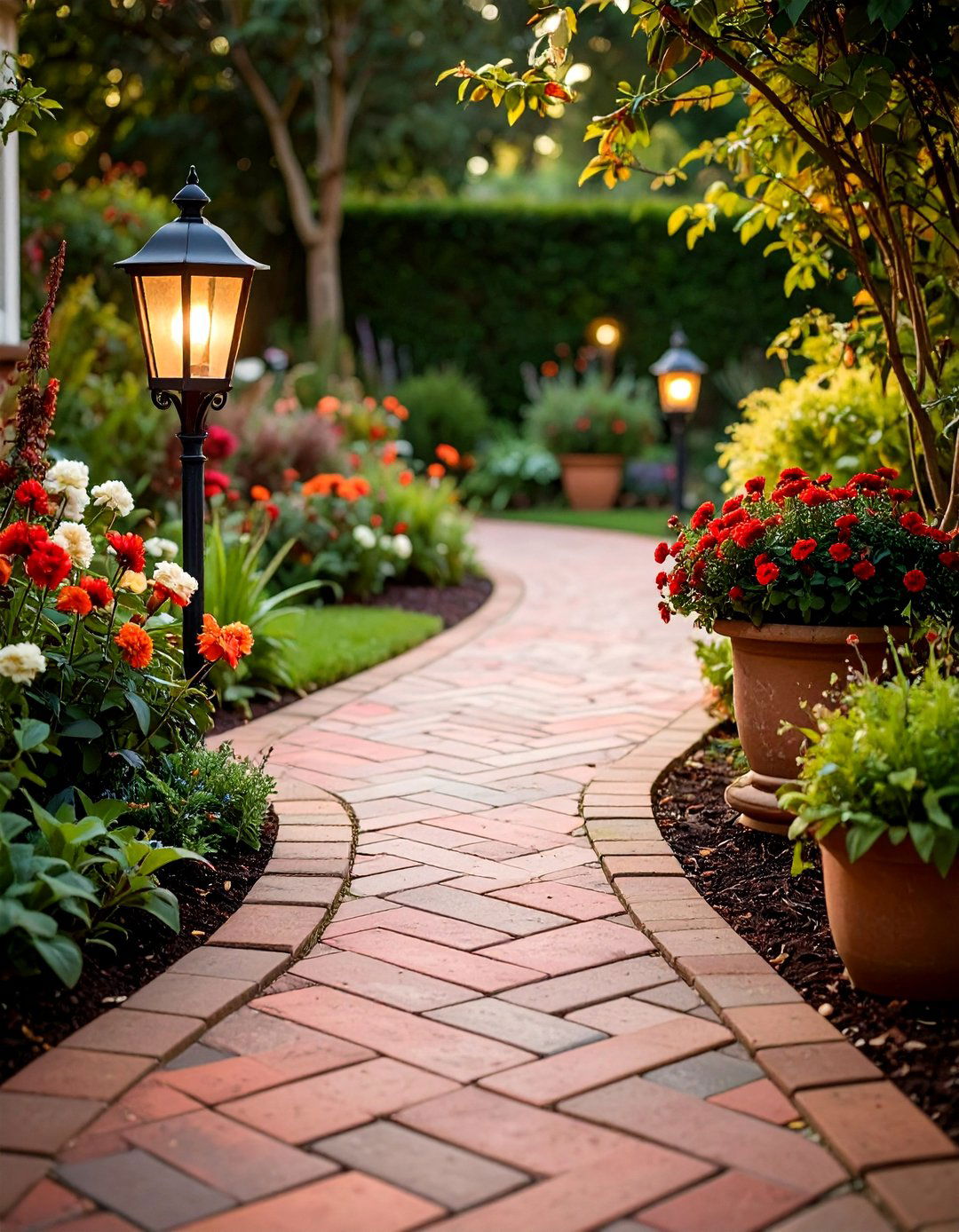 Herringbone Stamped Concrete Brick Look Cottage Path - 25 Concrete Walkway Ideas