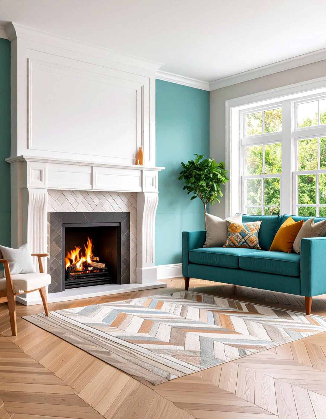Herringbone Tile Hearth Design - 25 Fireplace Hearth Ideas