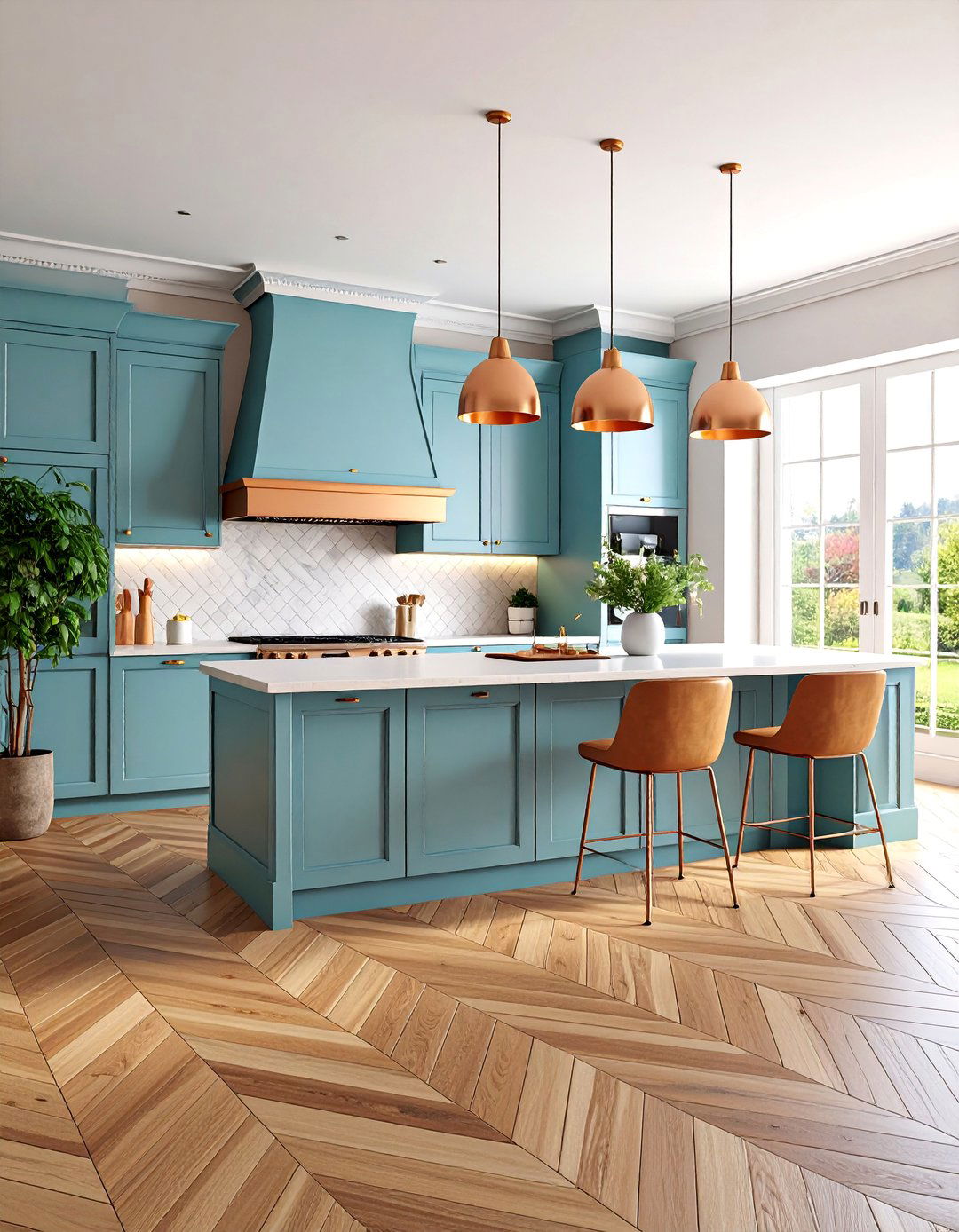 Herringbone Wood Floor Kitchen Design - 25 French Country Kitchen Ideas