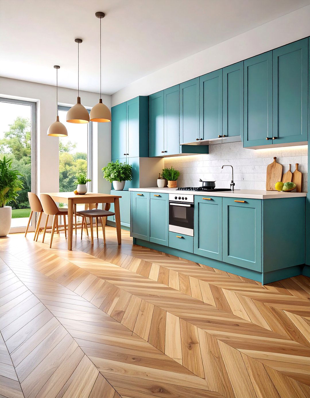 Herringbone Wood Look Luxury Vinyl Kitchen Floor - 25 Kitchen Floor Ideas