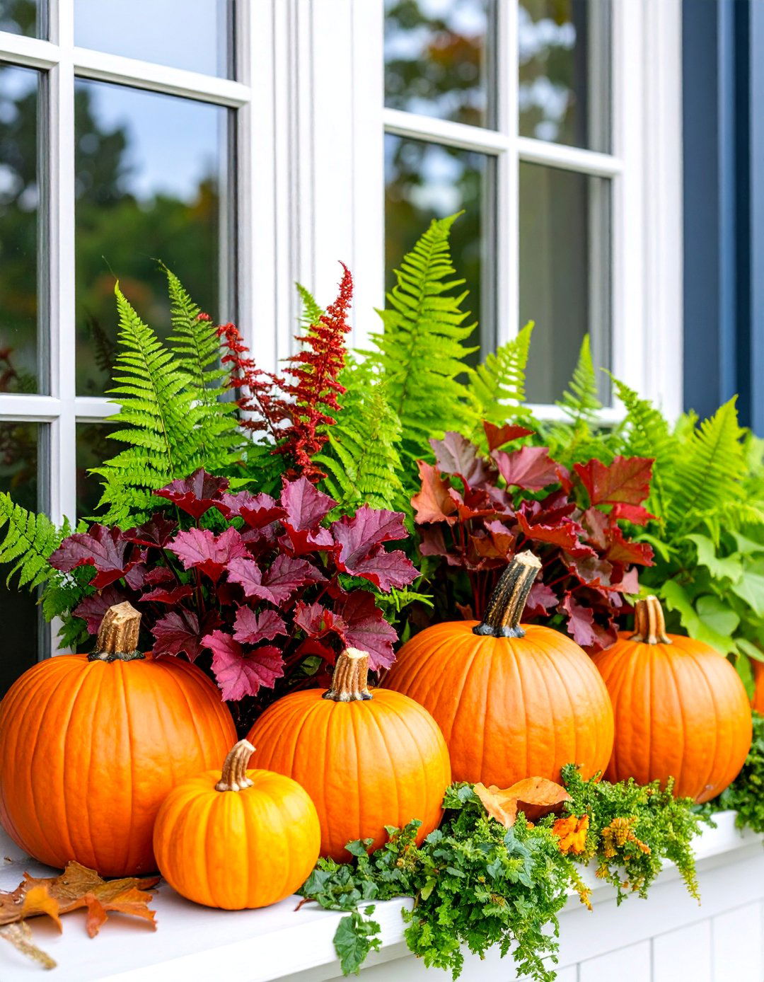 Heuchera and Fern Foliage Window Box - 25 Fall Window Box Ideas
