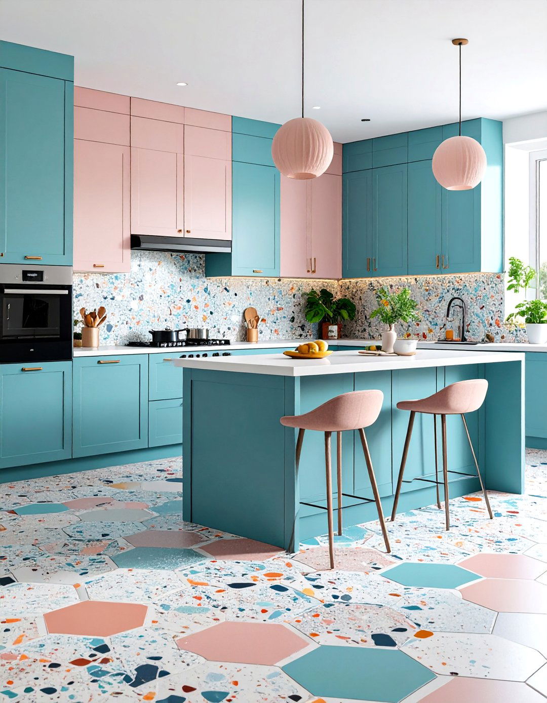 Hexagon Cut Terrazzo Kitchen Floor Mosaic - 25 Terrazzo Kitchen Floor Ideas