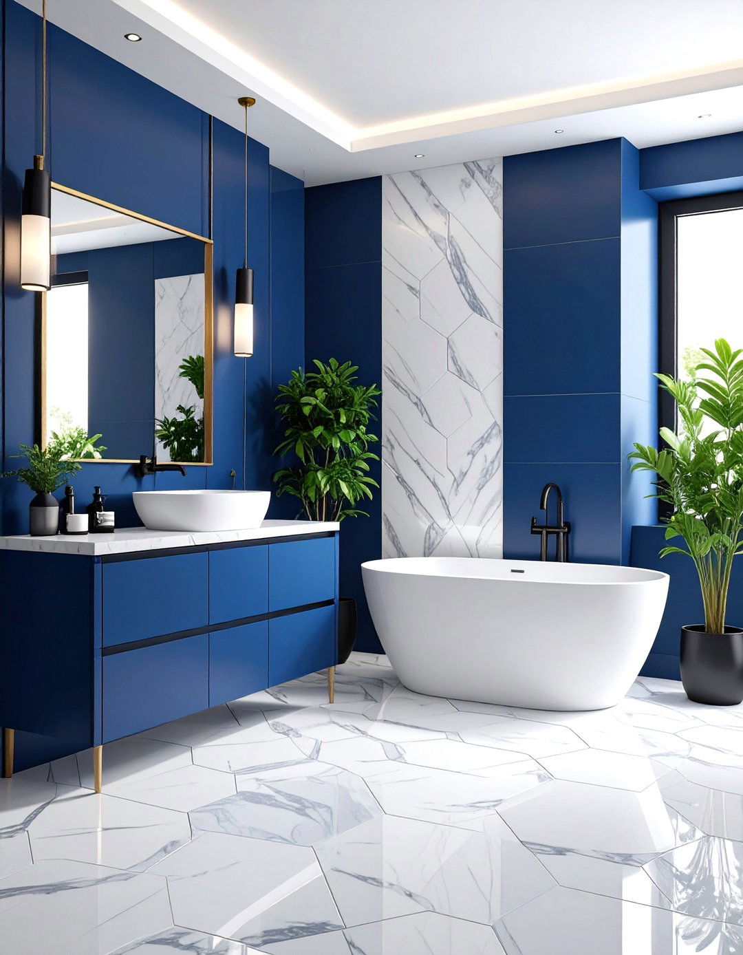 Hexagon Marble Bathroom Floor with Contemporary Twist - 25 Marble Bathroom Ideas