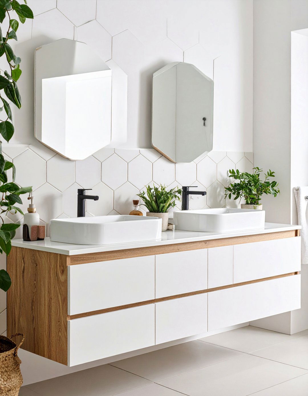 Hexagon Mosaic Tile Bathroom Backsplash - 25 Bathroom Backsplash Ideas