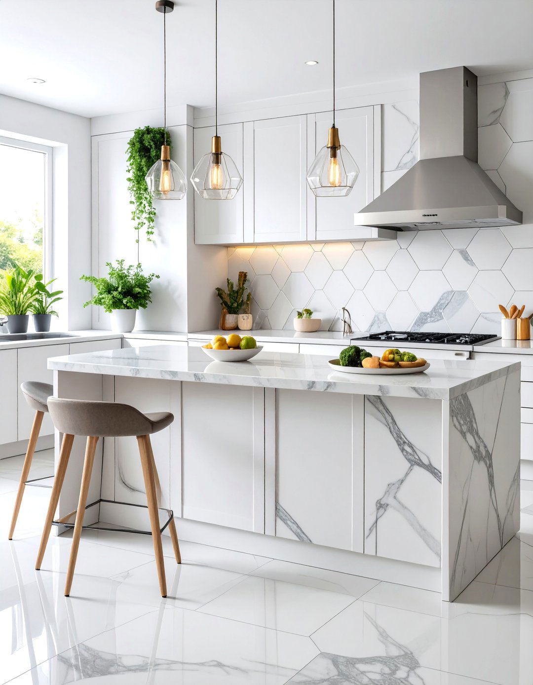 Hexagon Mosaic Tiles in Natural Stone - 25 Kitchen Splashback Ideas