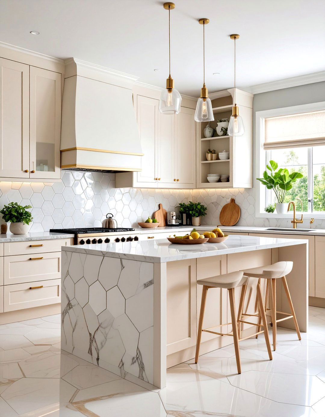 Hexagon Natural Stone Mosaic - 25 Kitchen Backsplash Ideas