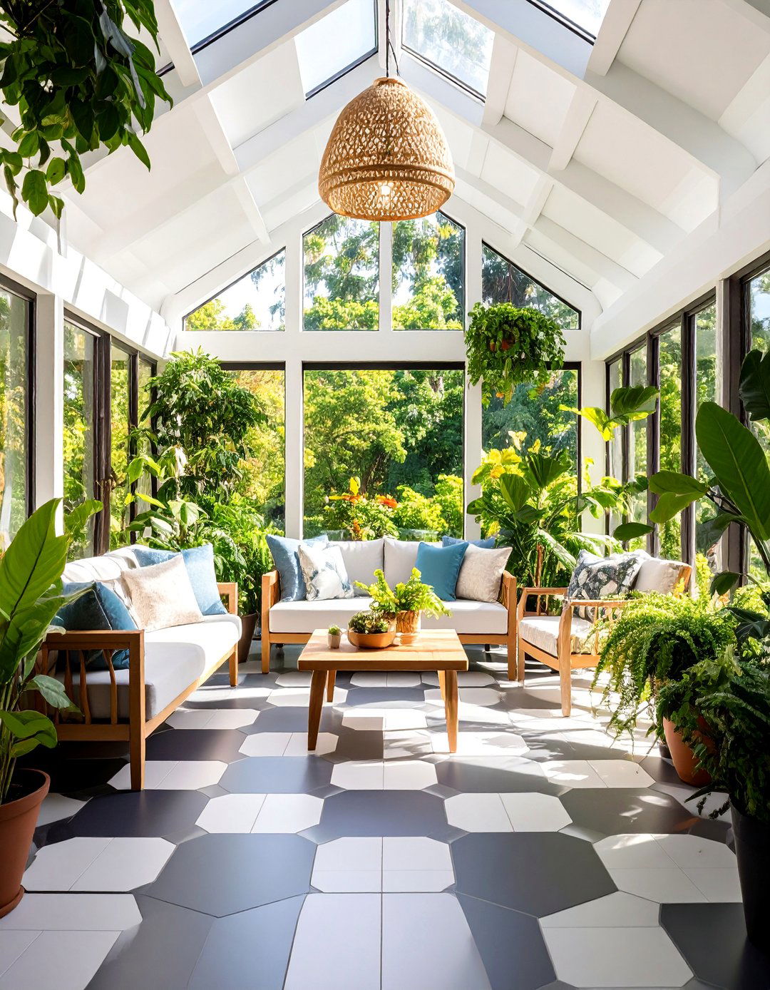 Hexagon Pattern Ceramic Tile Floors - 25 Sunroom Tile Floor Ideas