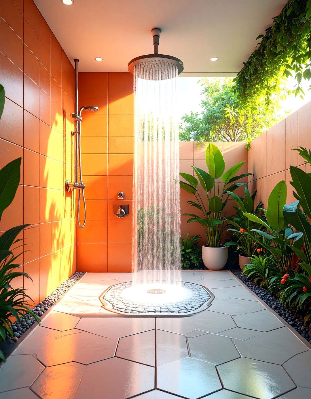Hexagon Shower Floor with Large Wall Tiles - 25 Hexagon Tiles Ideas for Bathrooms