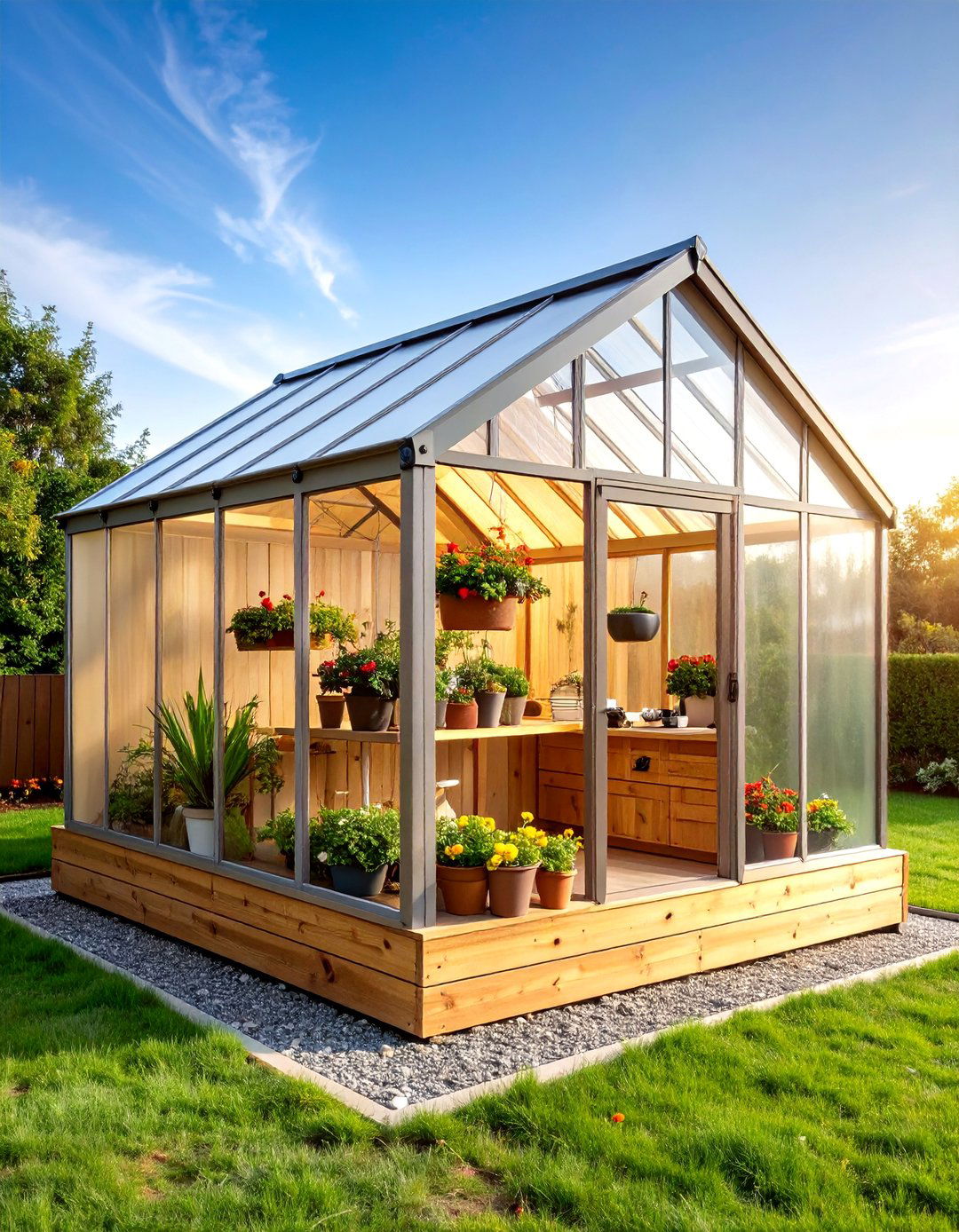 Hexagonal Corner Greenhouse with Cedar Base - 25 Corner Greenhouse Ideas