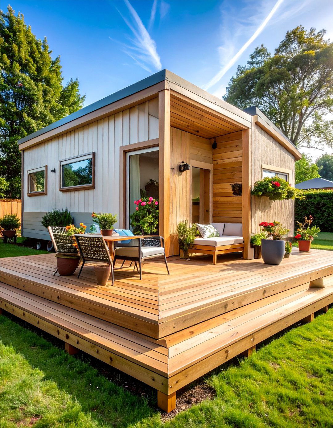 Hexagonal Deck with Unique Geometric Appeal - 25 Mobile Home Deck Ideas