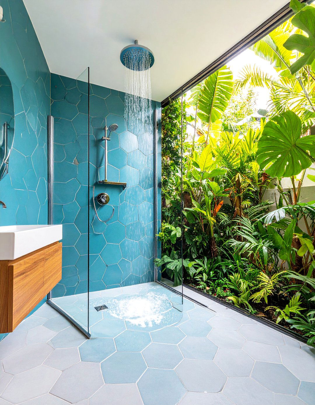 Hexagonal Floor Tile Pattern Shower - 25 Modern Shower Ideas