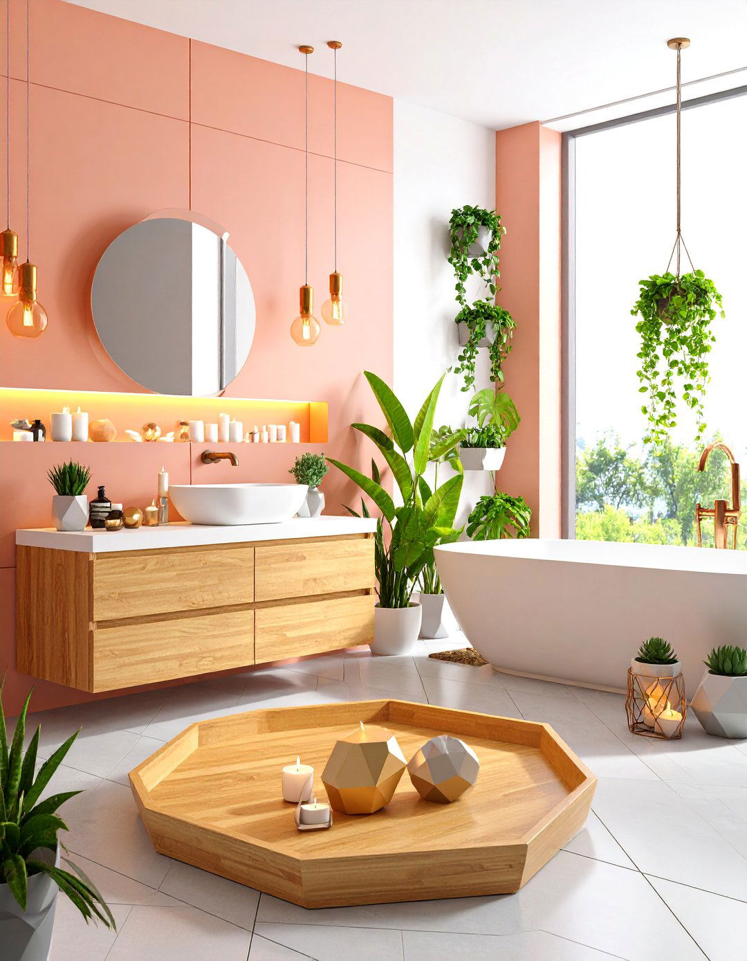 Hexagonal Geometric Wood Tray - 25 Bathroom Tray Ideas