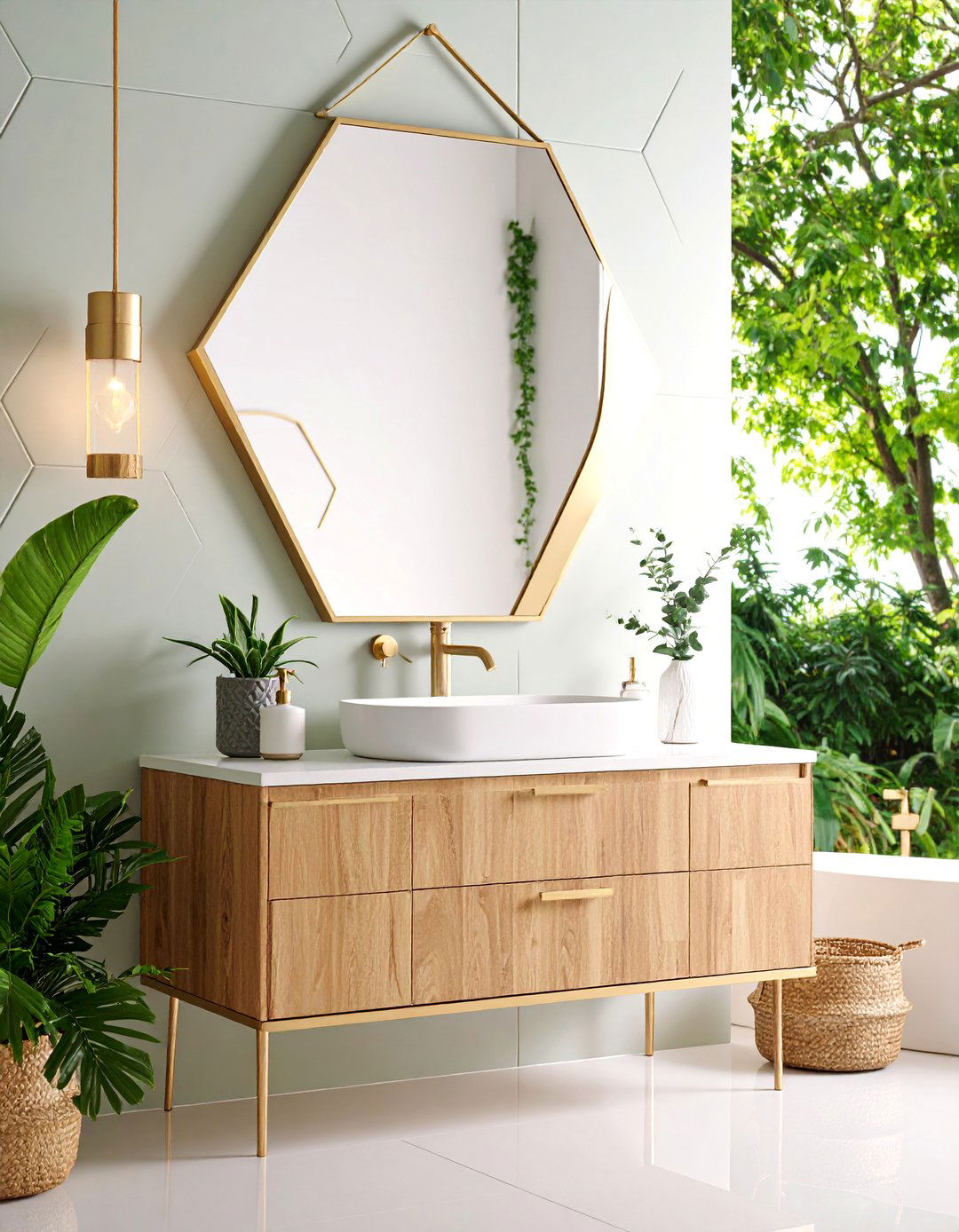 Hexagonal Mirror with Geometric Sophistication - 25 Bathroom Mirror Ideas