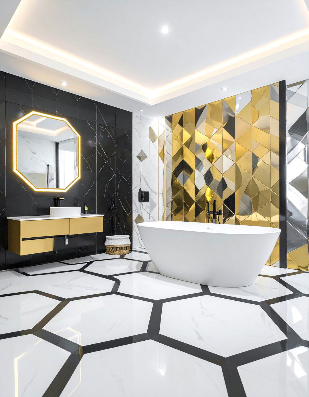 Hexagonal Tile Art Deco Bathroom - 25 Art Deco Bathroom Ideas