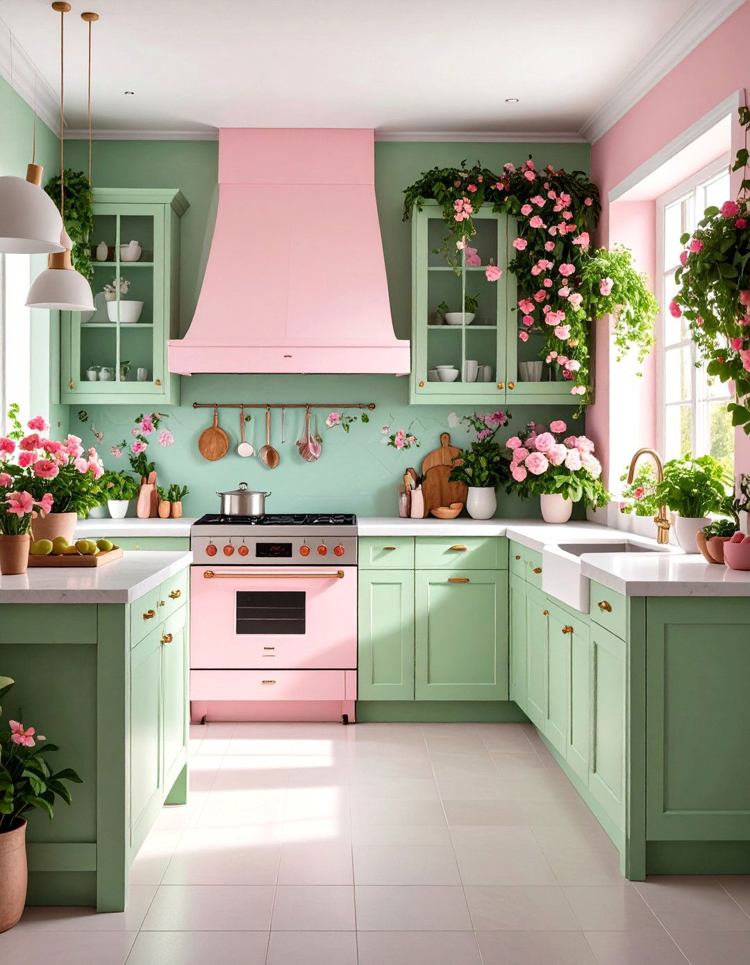 Hibiscus Garden Kitchen with Floral Paradise Elements - 25 Tropical Kitchen Ideas