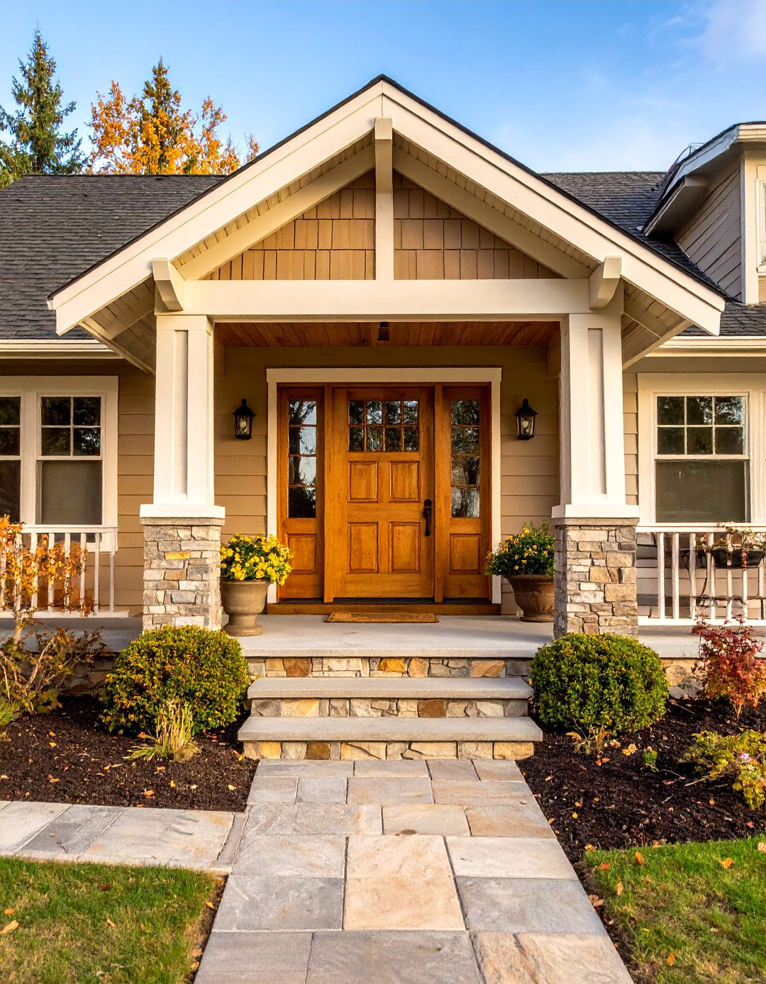 Hickory Brown Door with Country Farmhouse Styling - 25 Brown House Front Door Colors