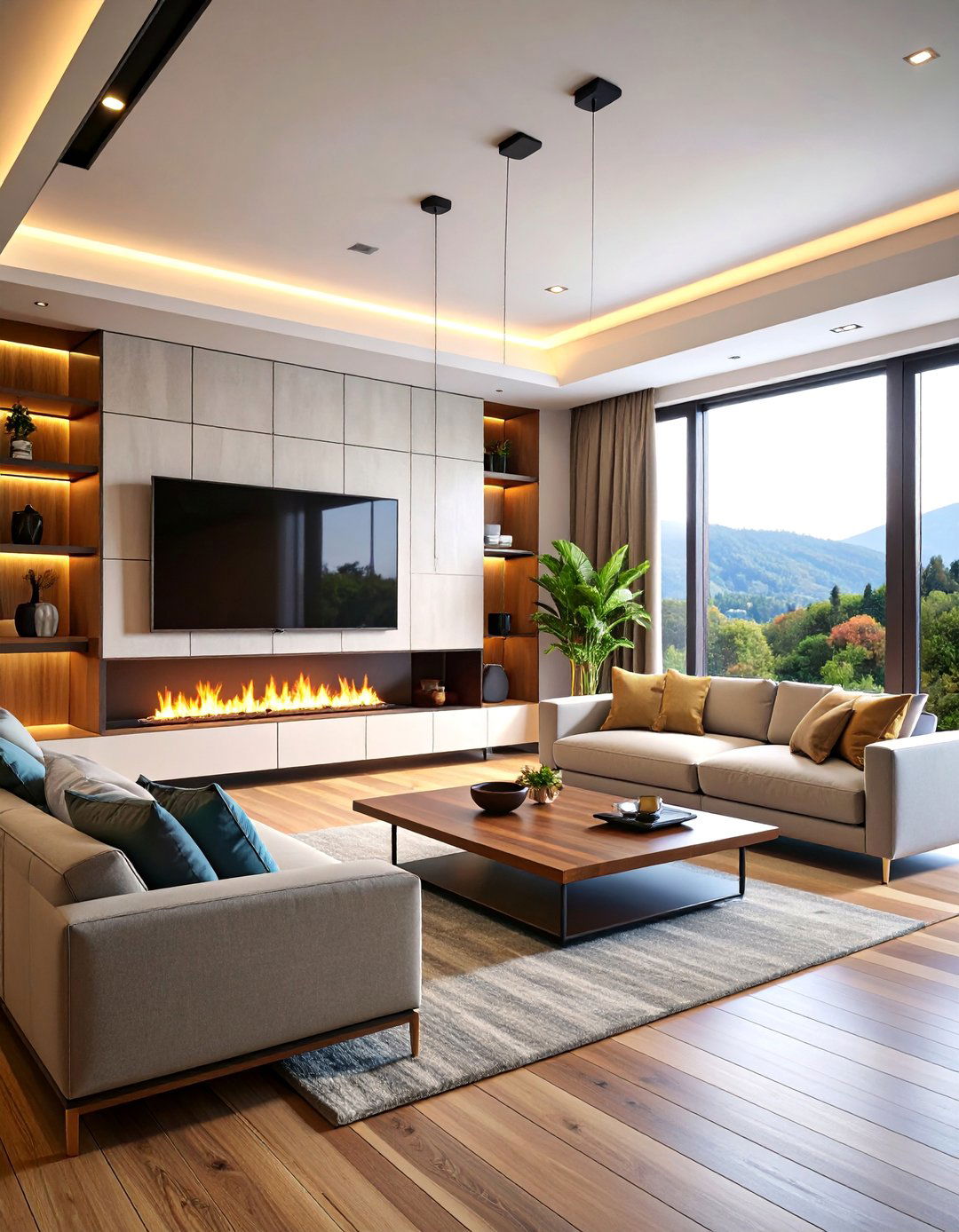 Hidden Storage Integration with Motorized Features - 25 Tv Over Fireplace Ideas